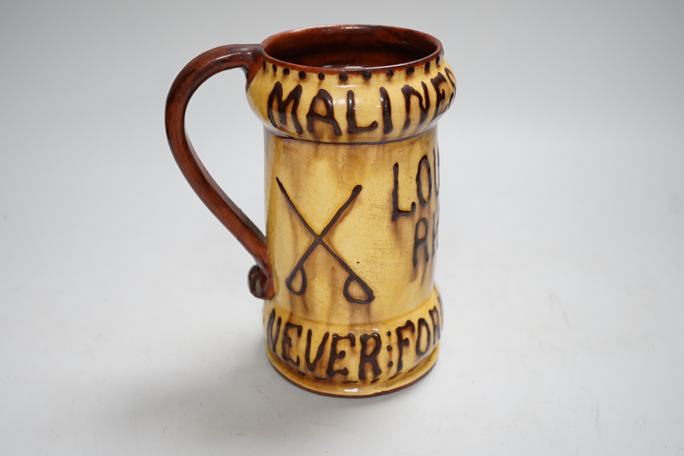 A Dicker slipware tankard ‘Malines-Termonde Louvain Rheims 1914 Never Forget the Huns’, 17cm